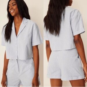 NA-KD Linen blend Stripe Shirt and Short Set